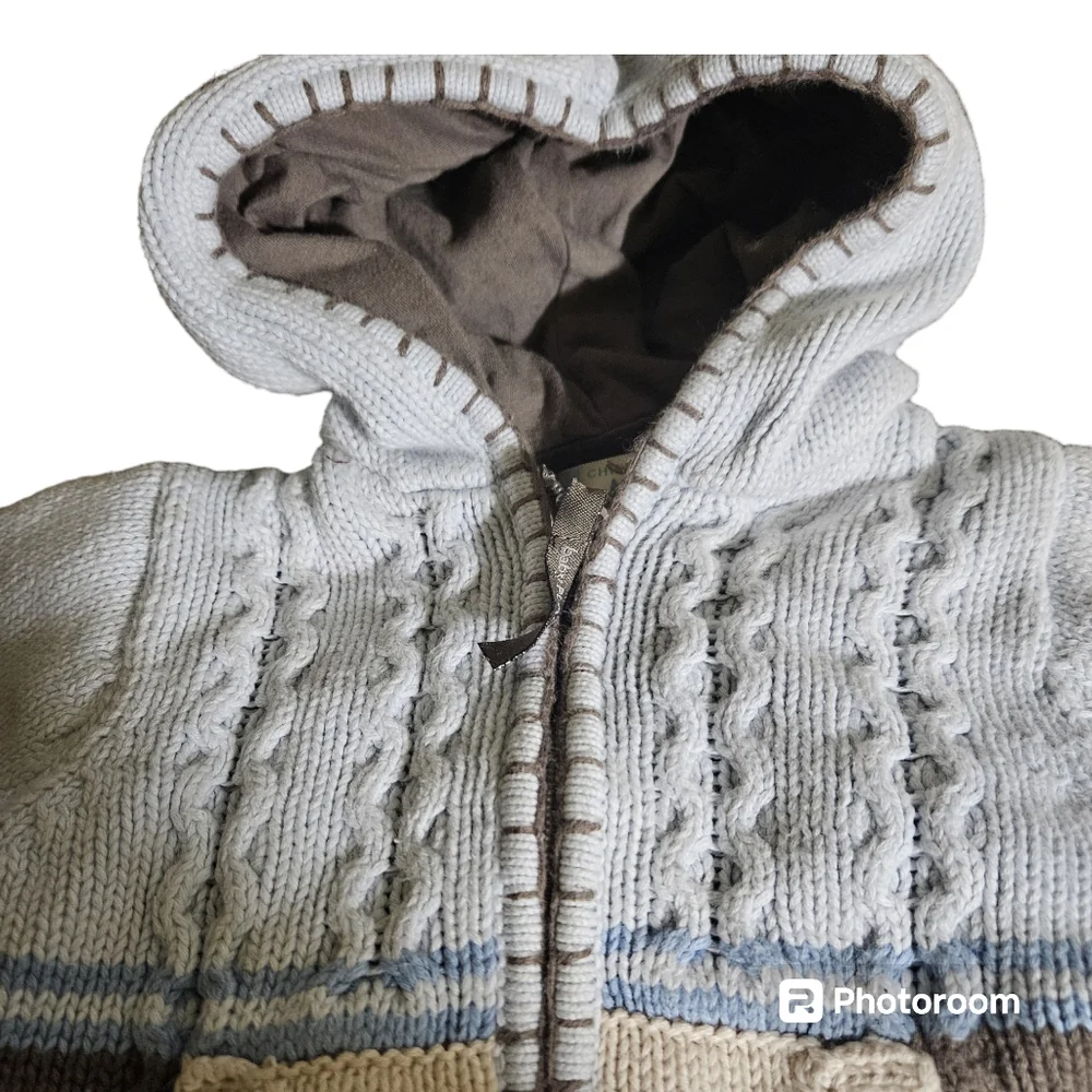Children Place Knit Embroider Fall Wonter Hooded Jacket Zipper Bear Infant 6-9M